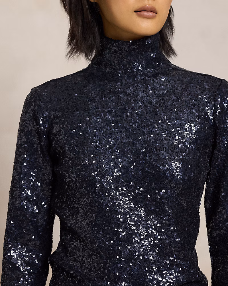 Sequined Mesh Turtleneck