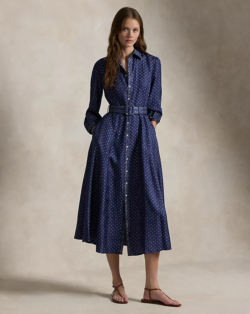 Mixed-Print Mulberry Silk Shirtdress