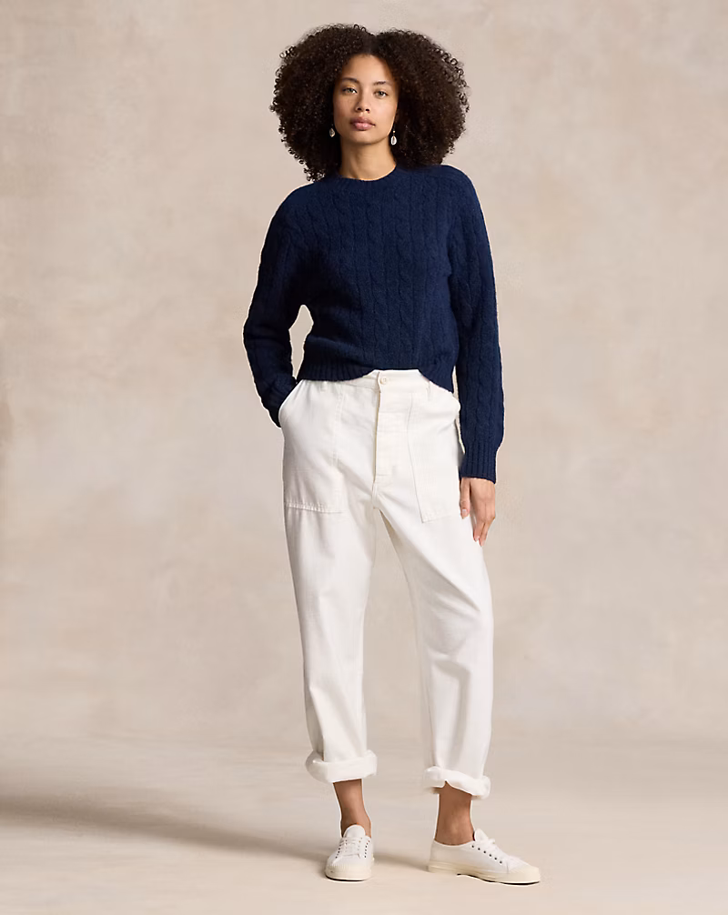 Ralph Lauren Cable-Knit Wool-Blend Crewneck Sweater