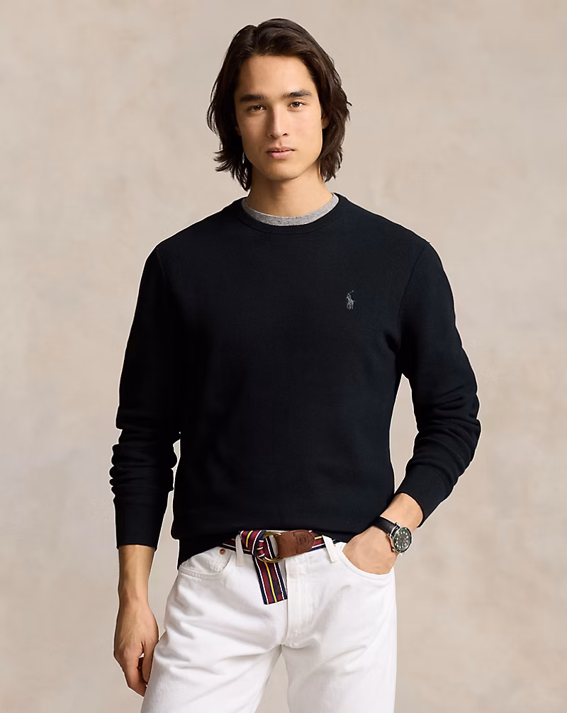 Textured Cotton Crewneck Sweater