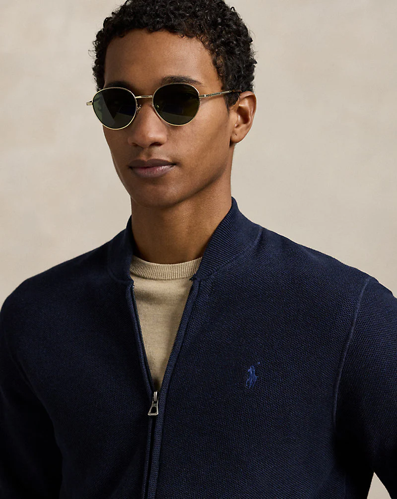 Mesh-Knit Cotton Full-Zip Jumper