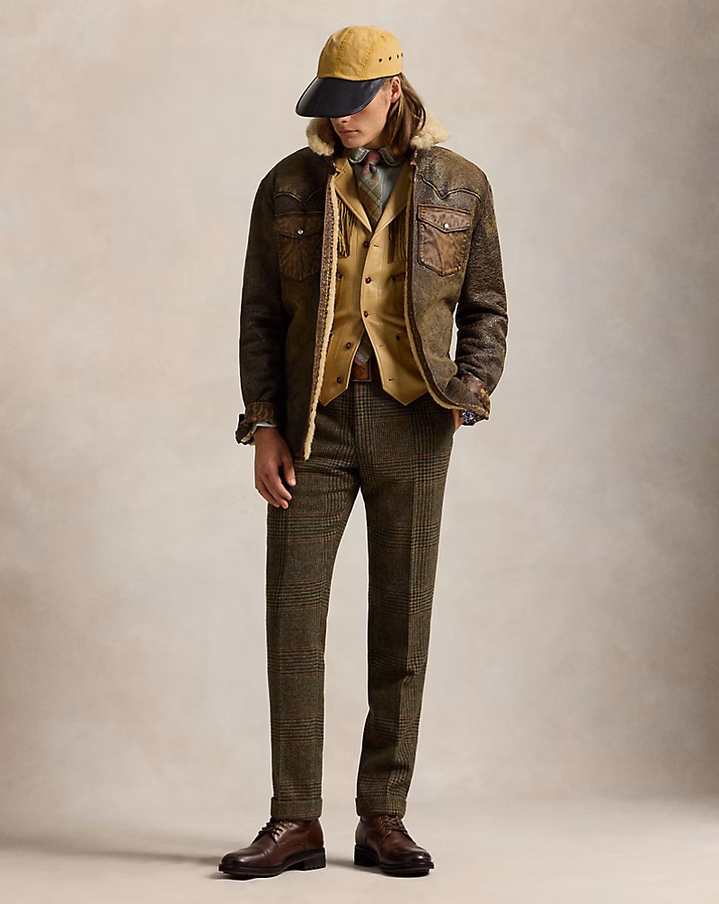 Leather-Trim Shearling Western Jacket