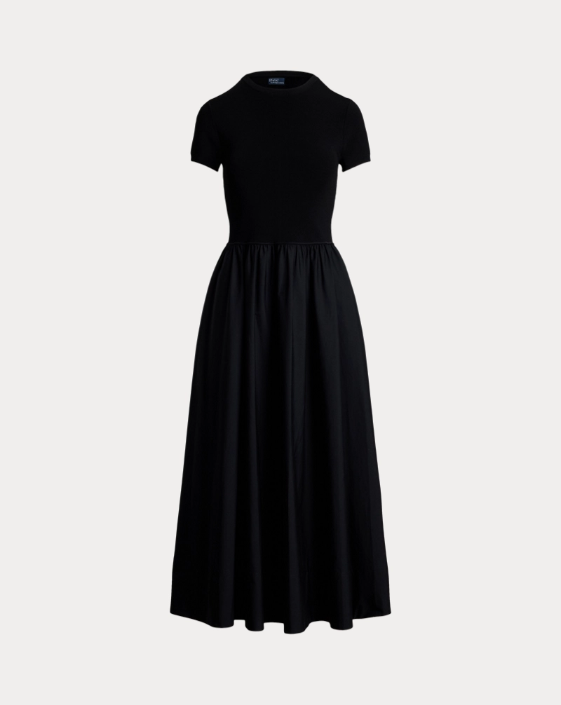 Sweater-Bodice Short-Sleeve Dress