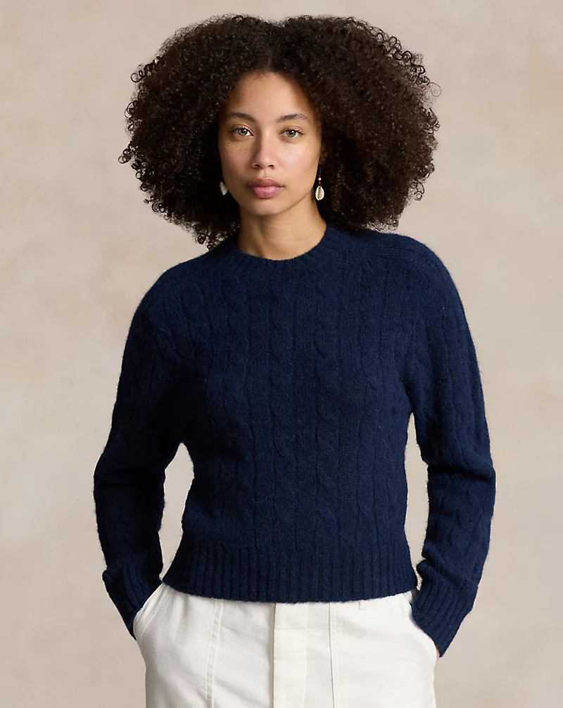 Cable-Knit Wool-Blend Crewneck Sweater