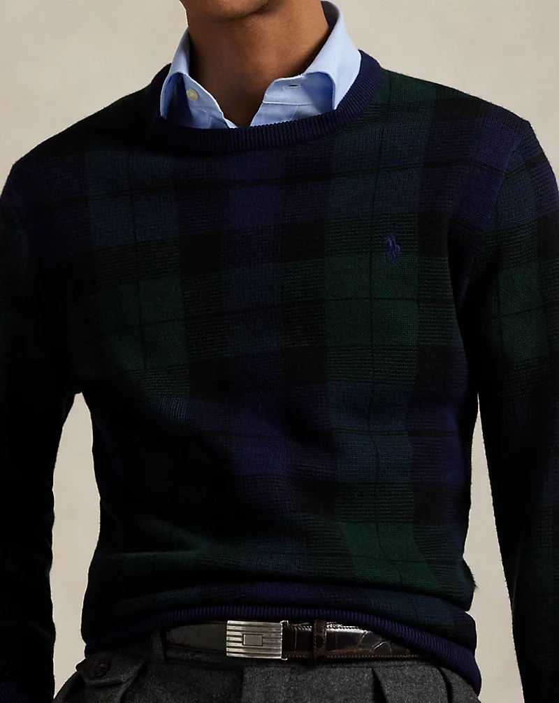 Plaid Washable Wool Sweater