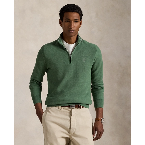 Mesh-Knit Cotton Quarter-Zip Sweater