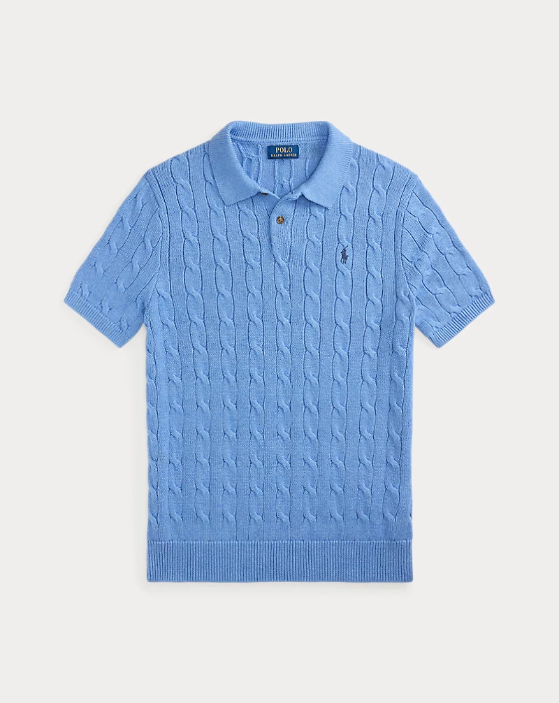Cable-Knit Cotton Polo-Collar Sweater