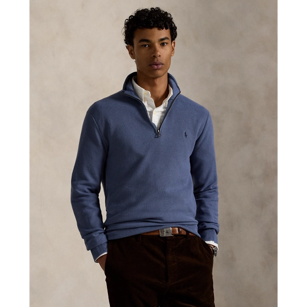 Mesh-Knit Cotton Quarter-Zip Sweater