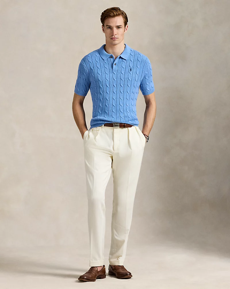 Cable-Knit Cotton Polo-Collar Sweater