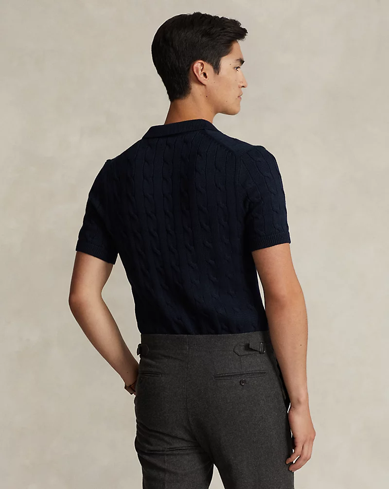 Cable-Knit Cotton Polo-Collar Sweater