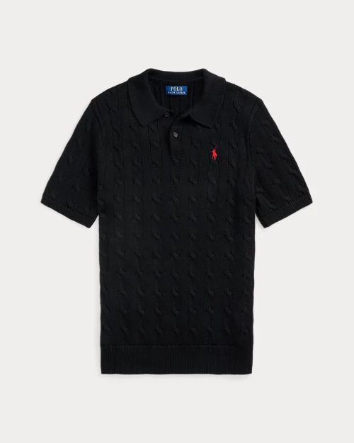 Cable-Knit Cotton Polo-Collar Sweater