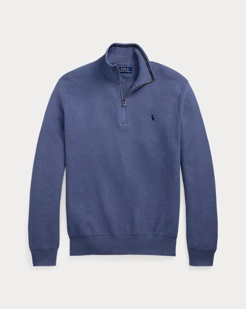 Mesh-Knit Cotton Quarter-Zip Sweater