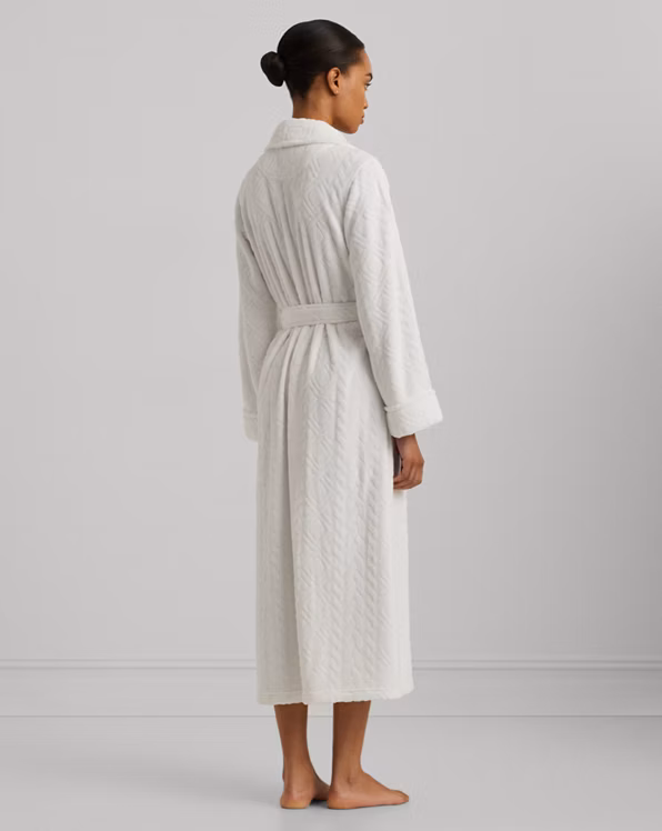 Aran-Clipped Long Shawl-Collar Robe