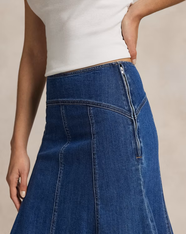 Panelled Denim A-Line Skirt