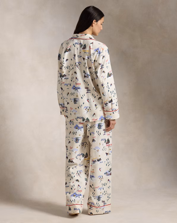 Ski-Motif Cotton Long-Sleeve Pyjama Set