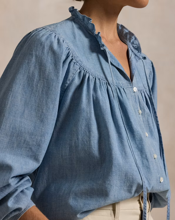 Ruffle-Trim Cotton Chambray Shirt