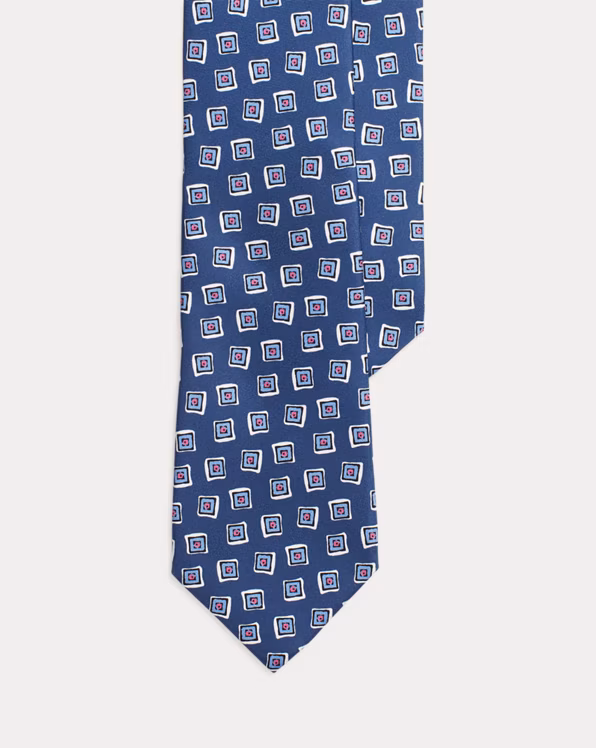 Square-Print Silk Twill Tie
