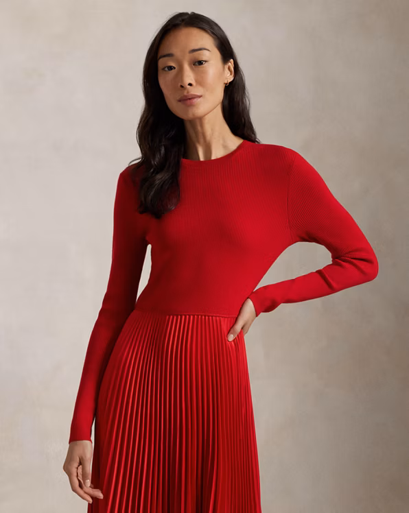 Jumper-Bodice Long-Sleeve Dress