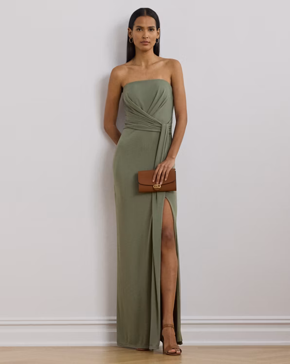 Pleated Jersey Strapless Gown