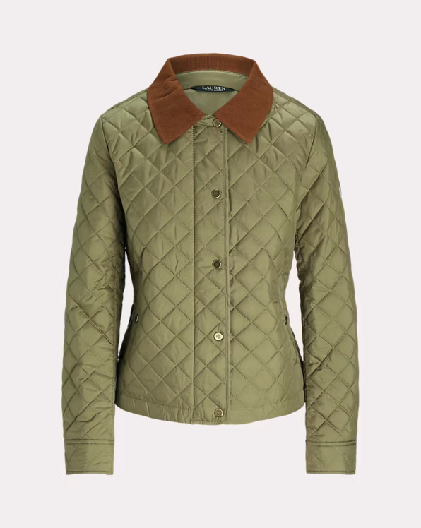 Corduroy-Trim Diamond-Quilted Jacket