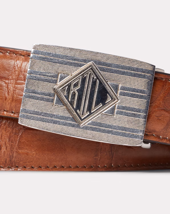 Monogram-Buckle Burnished Alligator Belt