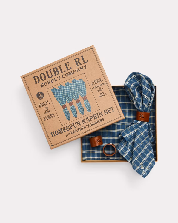 Checked Napkin Set With Leather Sliders