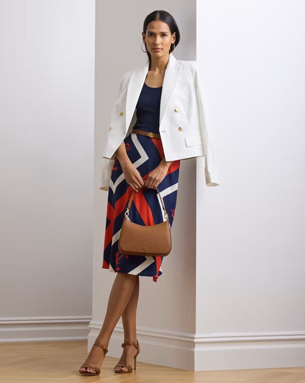 Anchor-Print Crepe Midi Skirt