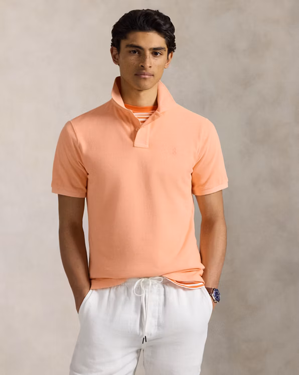 Custom Slim Mineral-Dyed Mesh Polo Shirt