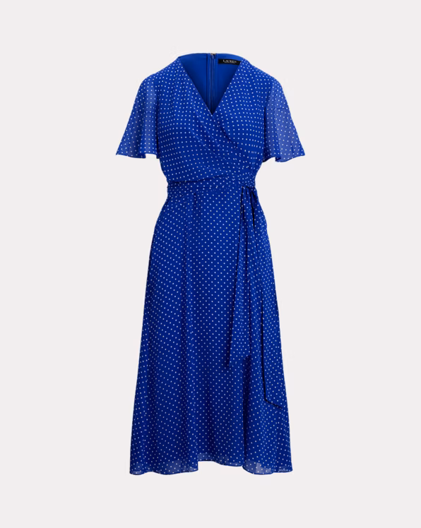 Polka-Dot Belted Crinkle Georgette Dress