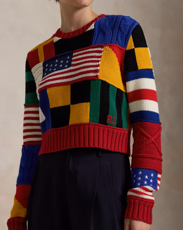 Patchwork Flag Cotton Crewneck Jumper