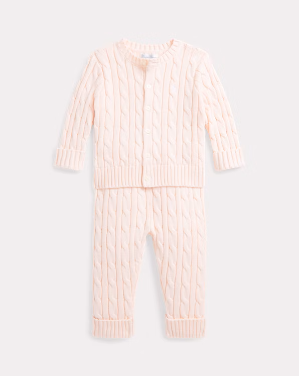 Cable-Knit Cotton Cardigan & Trouser Set