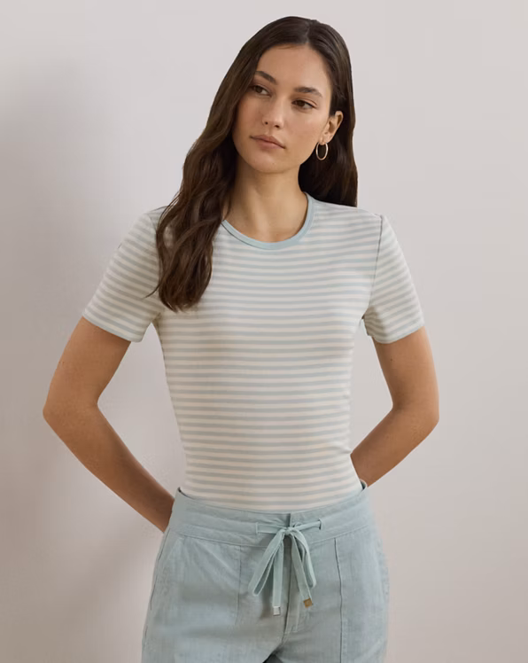 Striped Stretch Cotton Crewneck Tee
