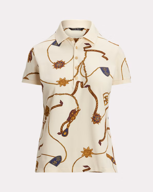 Belting-Print Stretch Piqué Polo Shirt