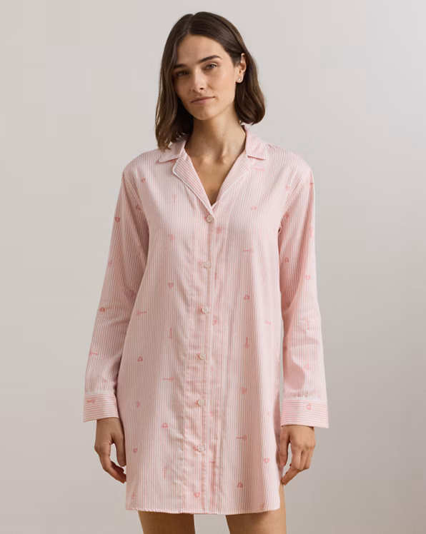 Logo Striped Sateen Sleep Shirt