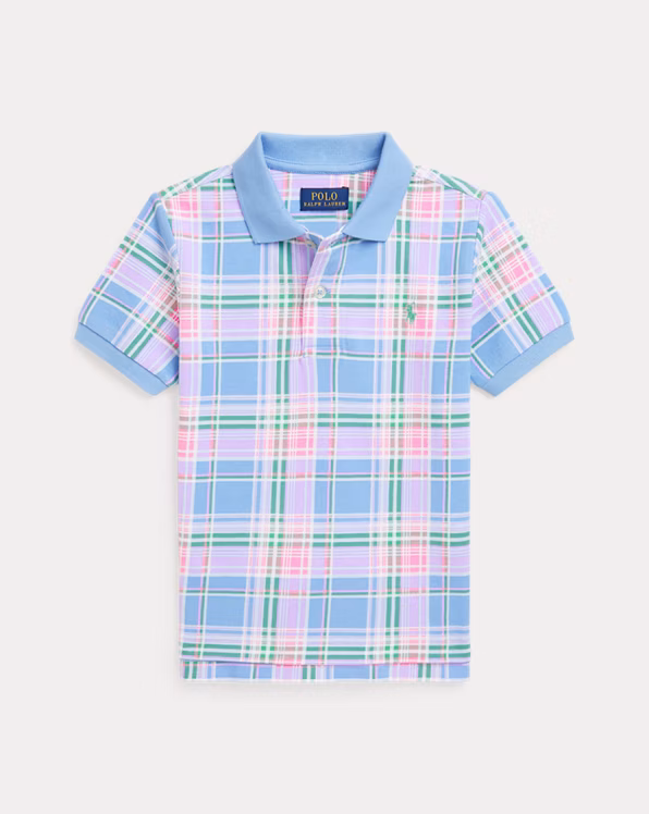 Plaid-Print Cotton Mesh Polo Shirt