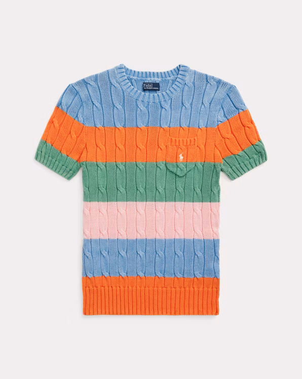 Striped Cable Short-Sleeve Jumper