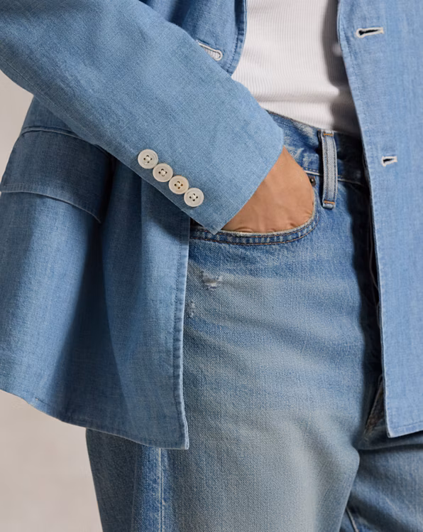 Double-Breasted Chambray Blazer