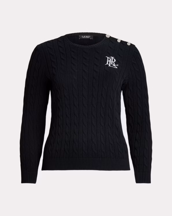 Button-Trim Cable-Knit Cotton Jumper