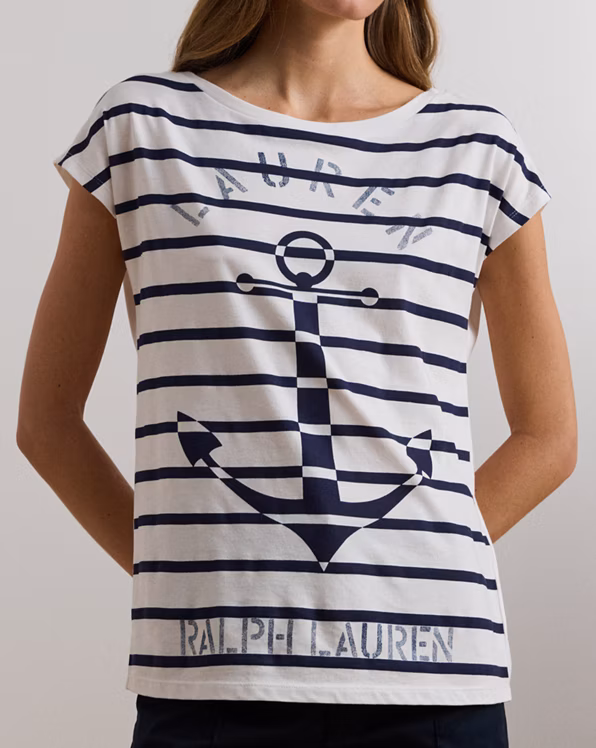 Striped Anchor-Graphic Jersey Tee