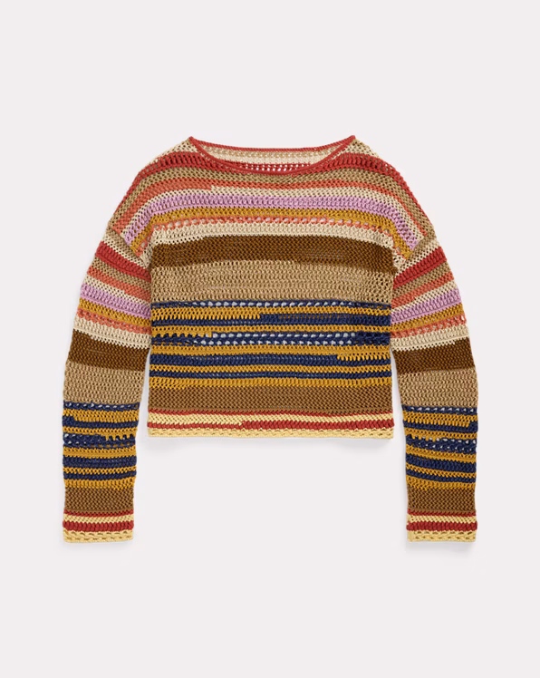 Striped Linen-Cotton Crocheted Jumper