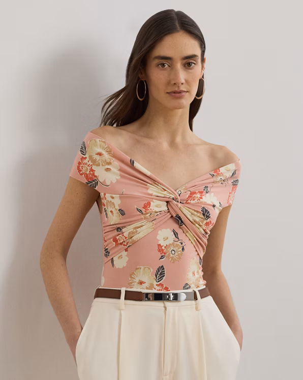 Floral Twist-Front Off-the-Shoulder Top