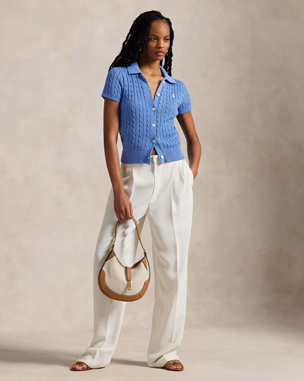 Cable Cotton Short-Sleeve Polo Cardigan