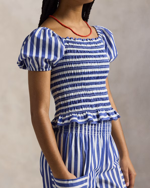 Striped Cotton Top & Cropped Trouser Set