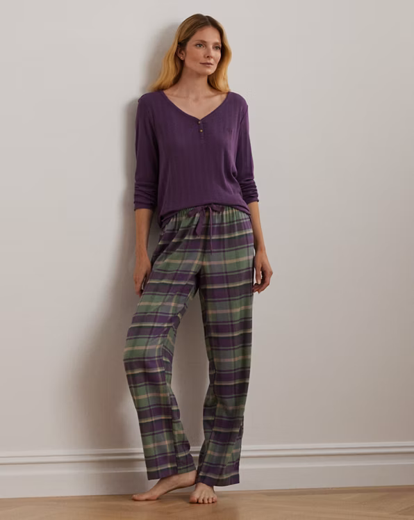 Plaid Cotton-Blend Henley Pyjama Set