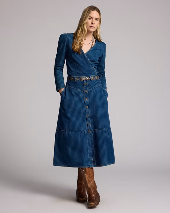 Indigo Striped Denim Wrap Top