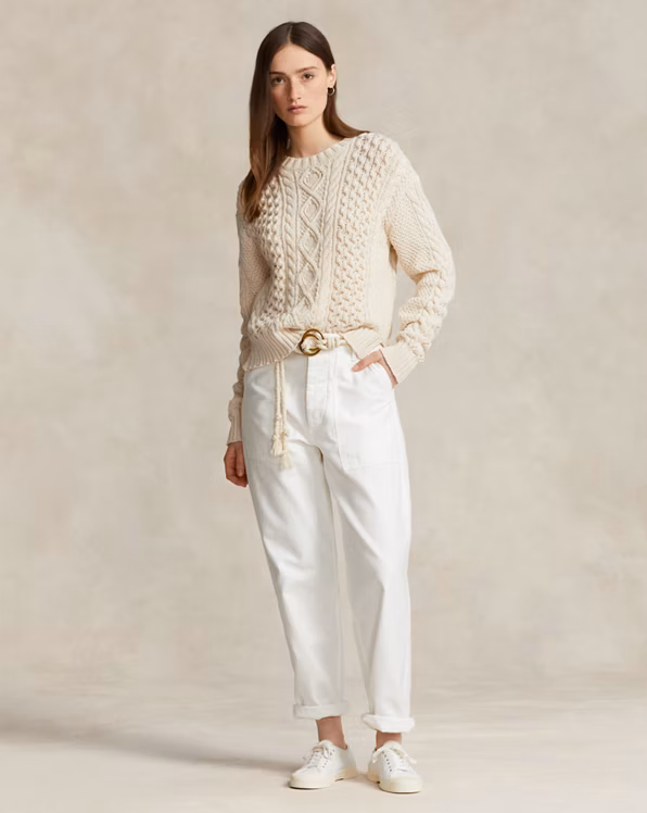 Aran-Knit Crewneck Jumper