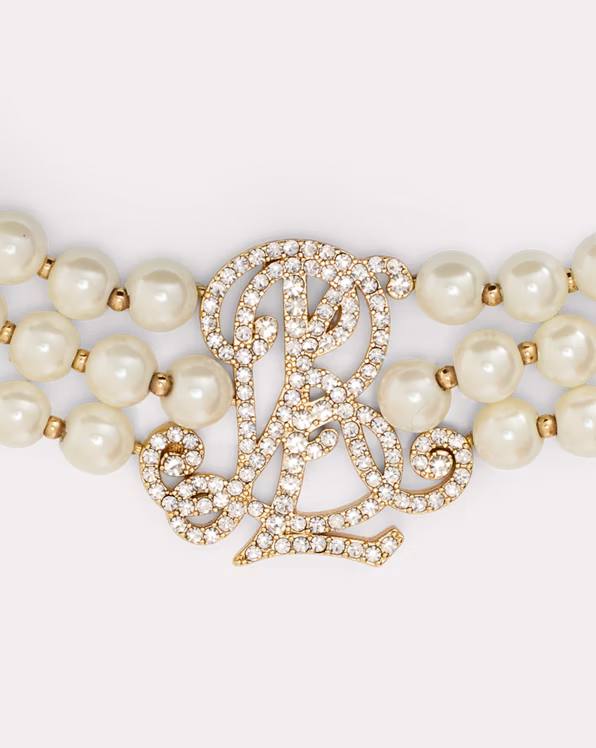 Gold-Plated Faux-Pearl Logo Necklace