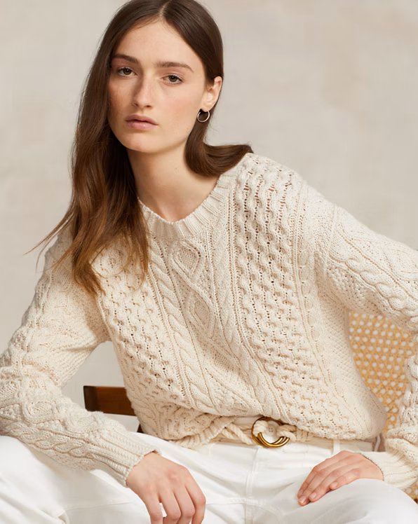 Aran-Knit Crewneck Jumper