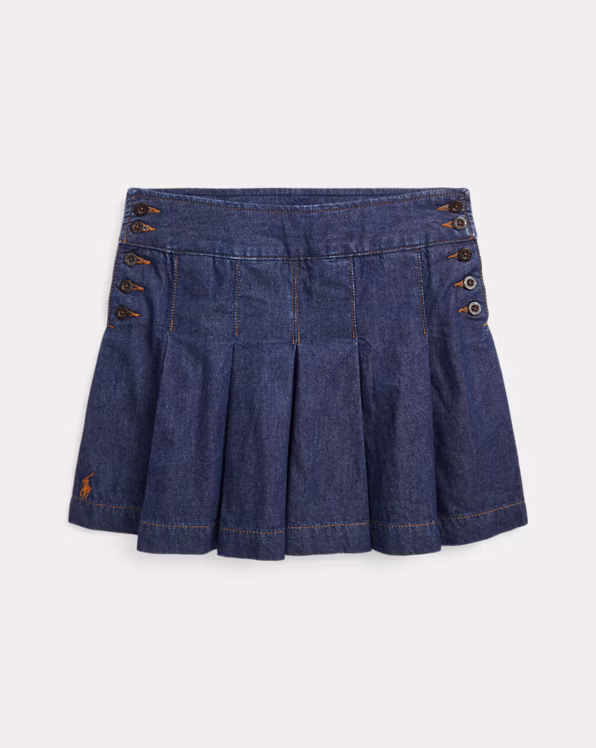 Pleated Cotton Denim Skirt