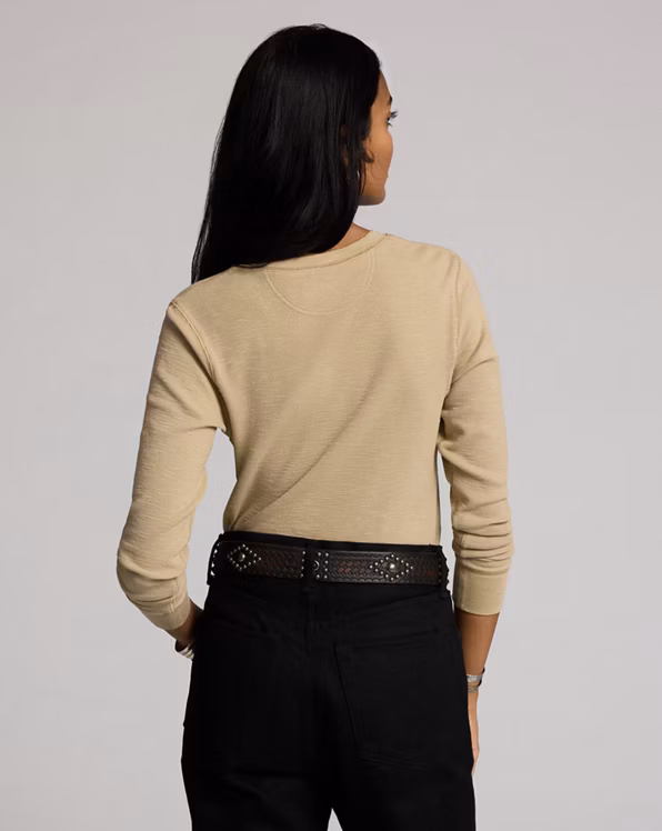 Garment-Dyed Waffle-Knit Henley Shirt